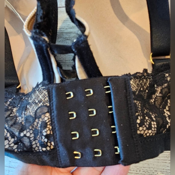 Aerie Size 40D Black Plunge Padded Push Up Bra Floral Lace Overlay Underwire NWT - Picture 5 of 8